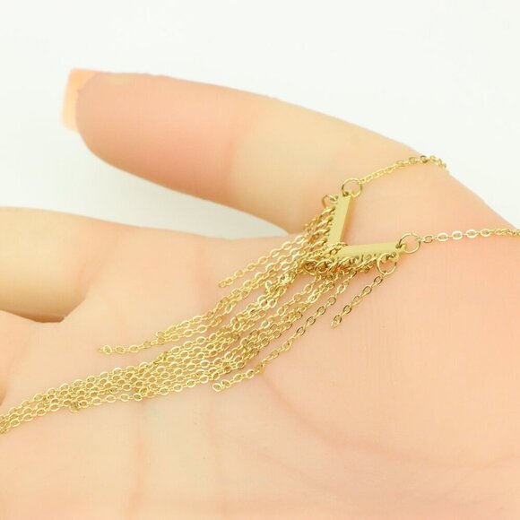 Trendy Gold-Plated Yellow Necklace with Cascading Chain Tassels, XPNL0386 - Picture 7 of 13